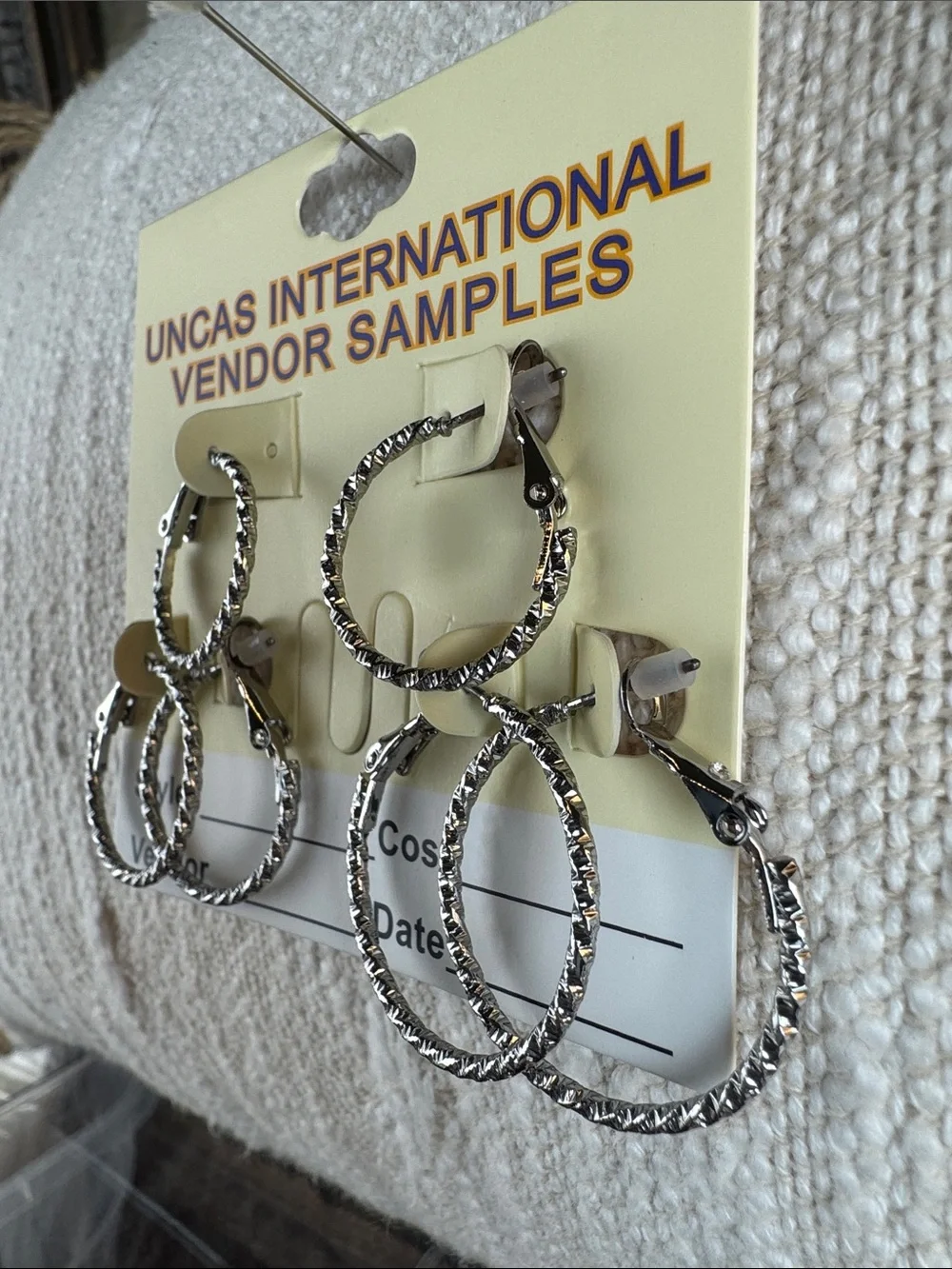 0769-Silver‎ Textured Double Hoop Earrings